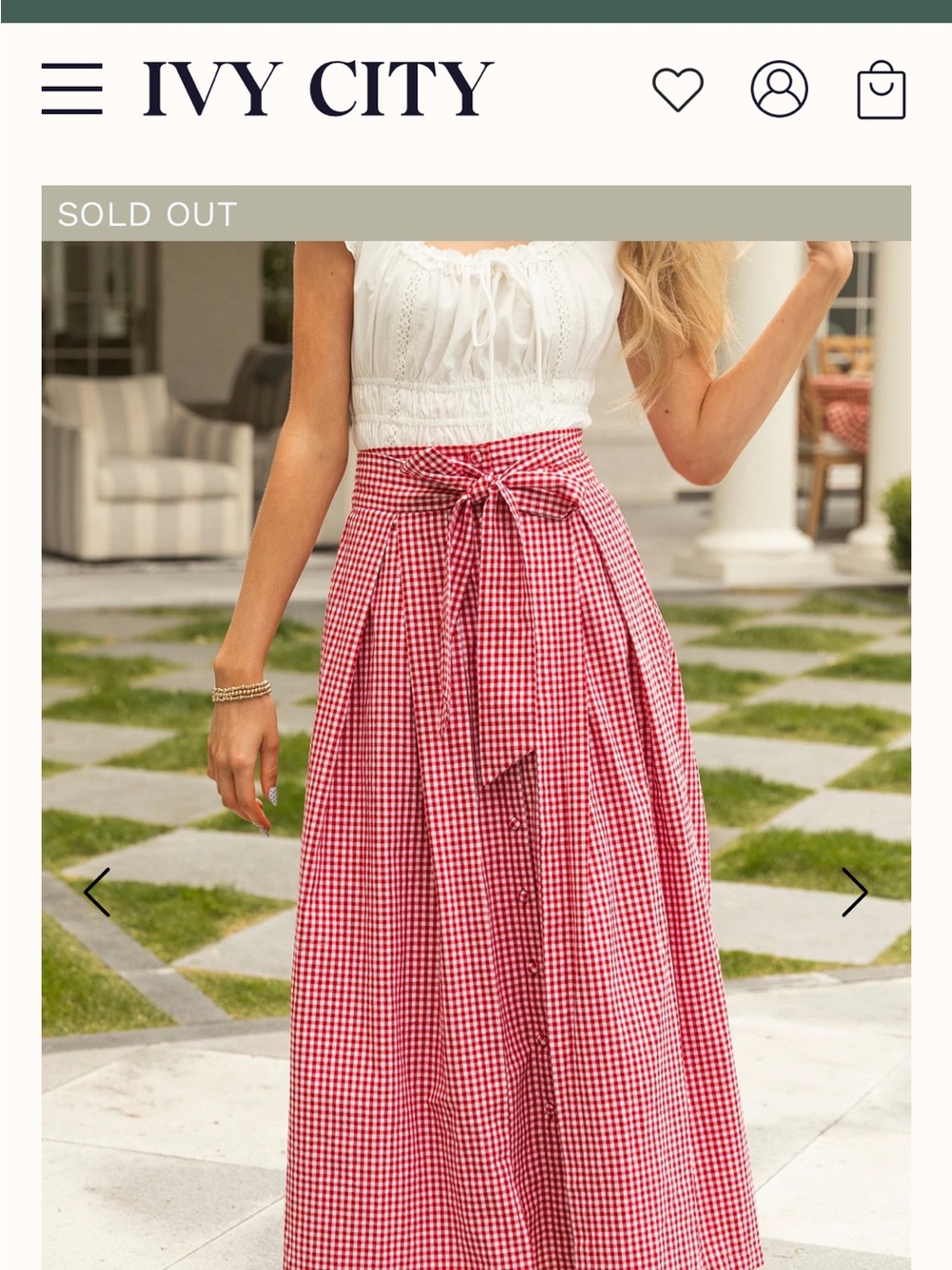 Ivy City angela Red Gingham Tie-Waist Maxi Skirt xs